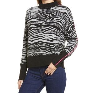 Halogen Swirl Mock Neck Sweater in Grey Heather Black Zebra Print Large New